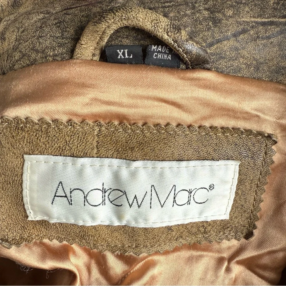 Vintage Andrew Marc Distressed Brown Leather Bomber Jacket Mens Size XL